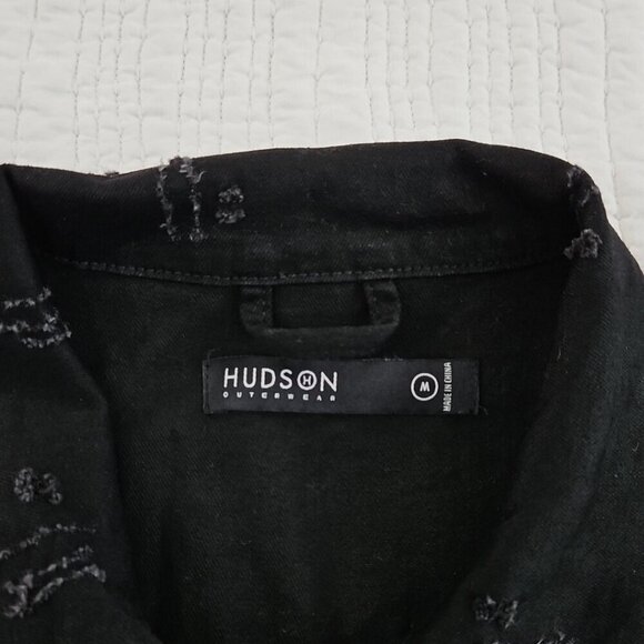 Hudson Outerwear Stretch Denim Jacket Men's Medium Black Long Sleeve Logos EUC - Picture 7 of 16